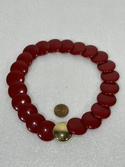 Vintage Signed Trifari ~ Red Lucite Disc Retro Statement Burgundy 17″ Necklace