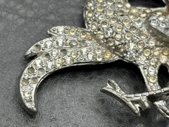 HUGE POT METAL Art Deco Phoenix Gryphon Bird Brooch Silver Tone Rhinestones READ