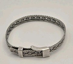 Vintage .925 Sterling Silver Braided Woven Belt Buckle Bracelet 21g