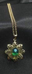 Vintage 1980s Brass Filigree Necklace Rich Gems Las Vegas Unsigned