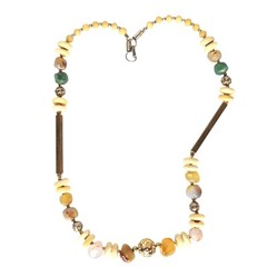 Vintage Multicolor Beaded Necklace With Natural Stone & Metal Accents Jewelry