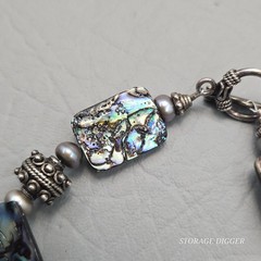 VTG Rectangle Abalones & Silver Tone Beaded Bracelet 8.75″ Long, Toggle Closure
