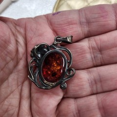 Natural Baltic Amber flower vintage Pendant charm Latvia circa 1970’s