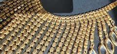 VTG Navette Bibb Necklace Gold Tone Statement AB Glass Graduated Reversible 1950