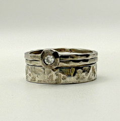 Silpada 925 Sterling Silver Stackable Ring Set Hammered CZ Size 8 Vintage