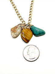 Vintage Organic Semi Precious Stone Pendant Necklace Gold Tone Dangles 30″