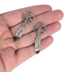 Vintage Navajo Sterling Silver Feather Dangle Earrings by Ernest Rangel, 1.75″