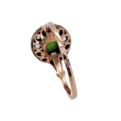 Vintage Imperial Art Deco Era Rose Gold Diamond Nephrite Jade Engagement Ring