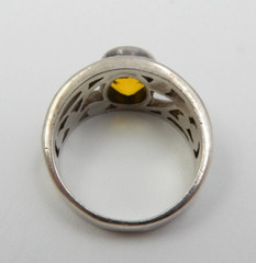 VINTAGE CITRINE STERLING SILVER SETTING HIPPY ART FASHION RING ~ SIZE: 8