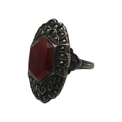 Antique Art Deco Gothic Carnelian Markasite Sterling Silver Vintage Ring Size 6