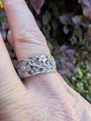 Platinum Antique Vintage Art Deco Diamond Floral Eternity Ring Band 7.5