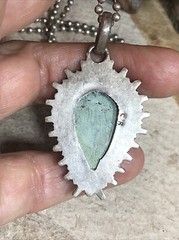 18. Sterling 925 Greenish Turquoise stone Ball link Chain Pendant Necklace 16″