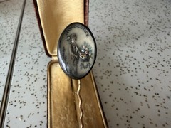 Antique Georgian Sentimental Sepia Painting Stickpin Ivory under Crystal