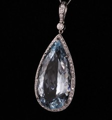 Vintage Estate Large Aquamarine & Diamond 18k White Gold Pendant