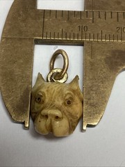 Victorian Era Dog Pendant, Carved Pit Bull Charm