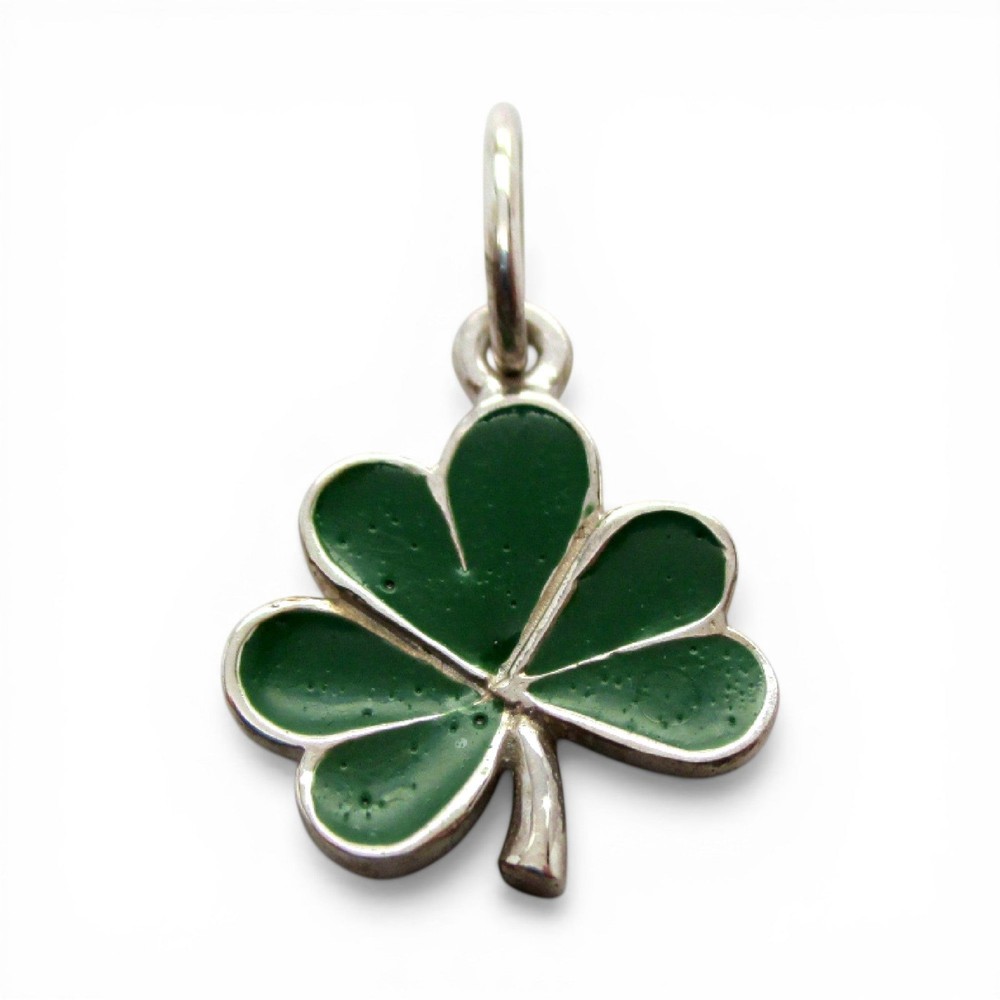 Sterling Silver Shamrock Charm for Bracelet Green Enamel Good Luck Gift Vintage