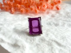 Faux Amethyst Stone Sterling Silver XL Solitaire 925 Vintage Ring – sz 6.5