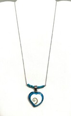 Vtg Turquoise Inlay Shell Necklace Heart Shiva Eye 925 Sterling Unique Ex Cond