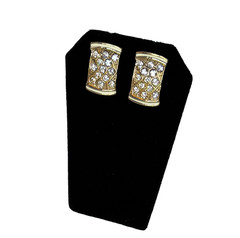 Vtg Pavé Rhinestone Pierced Earrings 1″x5/8″ Posts Enamel Gold Tone 1980s-1990s