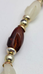 Vintage Faux Amber Milky Lucite Twisted Bead Necklace Gold Tone 30 In