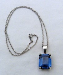 10.5 CTTW EMERALD CUT BLUE TOPAZ GEMSTONE STERLING SILVER PENDANT CHAIN NECKLACE