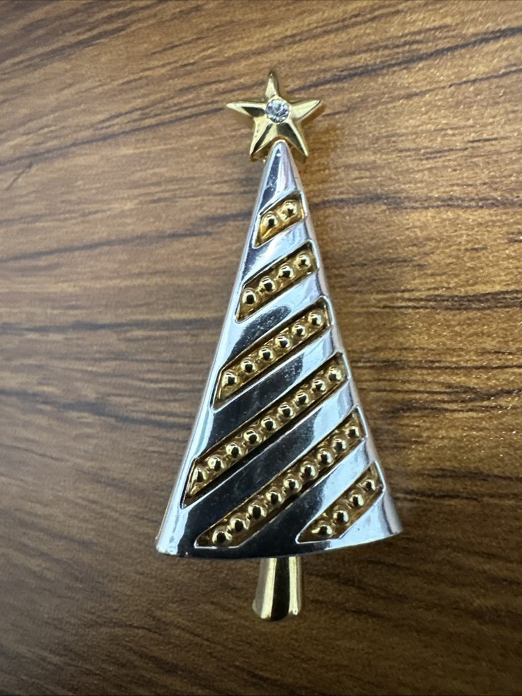 Vintage Allison Reed Christmas Tree Brooch Silver Gold Tone