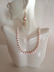 Estate 14K/20 GF Conch Shell White Coral Red Coral Necklace Earrings 30G 18″Long
