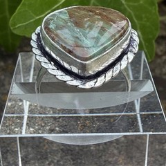 Green Brown Jasper Ring 6.5 Sterling Silver Twisted Rope Boho Southwestern