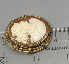 10k Yellow Gold Filigree Antique Fabulously Well Carved Cameo Pendant Pin 6.6g