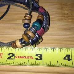 Vintage Bohemian Multilayer Adjustable Bracelet Wood Metal Beads Waxed Cord