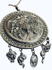 Original RARE GOLDETTE ART NOUVEAU GODDESS Lariat Pendant Silver Tone Necklace