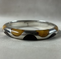 VTG MCM Scandinavian Design Sterling Silver Baltic Amber Inlay Bangle Bracelet
