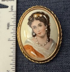 Limoges Portrait Brooch antique oval Hand Painted Lady Porcelain Cameo France