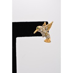 Vintage Hummingbird Earrings Stud Rhinestone Crystal Pave Gold Tone 1990s BinAZ