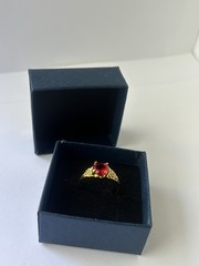 Vintage Red Cubic Zirconia Ring Gold Plated Womens Size 9.5