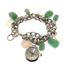 Aventurine Jade Watch Charm Bracelet Silver Tone 7.5 to 8.5 In
