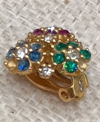 Vintage Ciner Floral Rhinestone Clip Earrings Blue Green Red Gold Tone READ