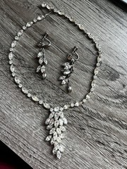 Vintage Weiss 3 Piece necklace and earring set Clear Round & Marquise rhinestone