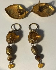 Vtg KATE HINES Signed Convertible Gold Tone Amber Lucite Couture Clip Earrings