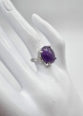 Women’s Silver Tone Oval Amethyst Natural Stone Purple Women’s Ring Size 5