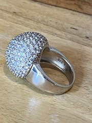 Sterling Silver 925 Cluster CZ Artisan Cocktail Ring Dome 3D Pave Bling Sz 5 5.5