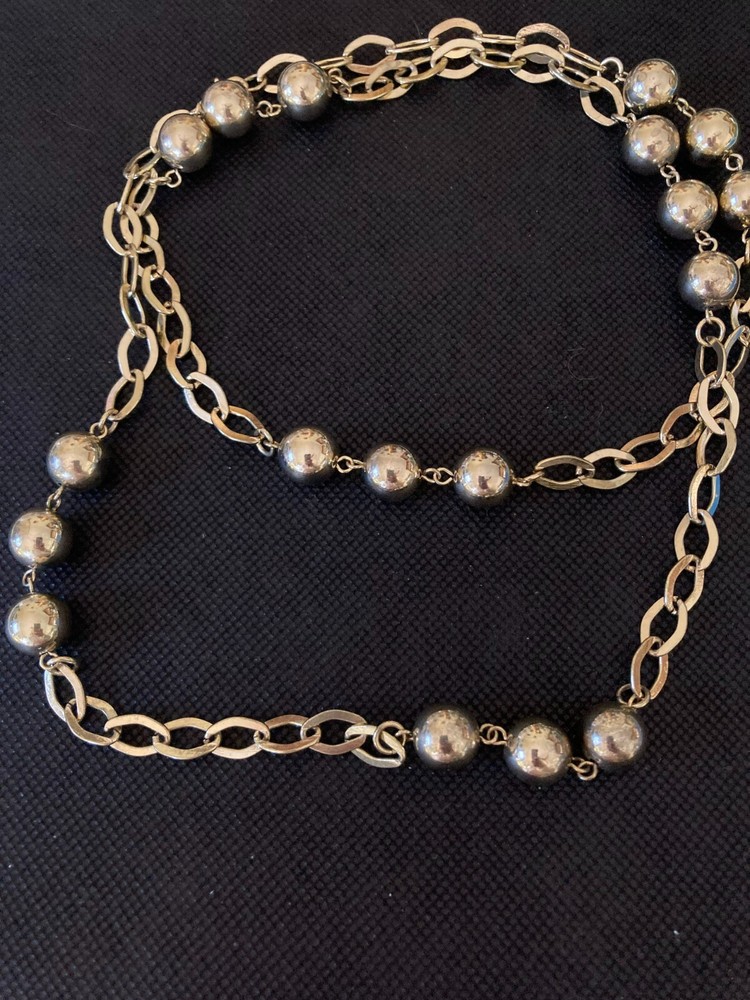Necklace Vintage Gold Tone Chain with 3 Balls Grouped Stations Large Links 32-in