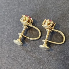 Vintage 60s Pink Topaz Rhinestone Huggies Gold Tone Earrings Screwback