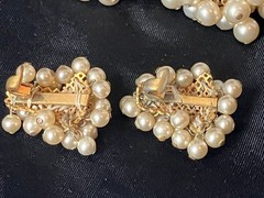 Vintage Faux Pearl Cha Cha Brooch Earring Set French Trombone Clasp Clip On READ