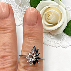 Vintage RJ Graziano 925 Sterling Silver Blue & White CZ Cocktail Ring, size 8.25