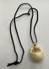 Vintage Chick in Egg Necklace Pendant Black Cord Signed Luke Razza Resin Figural
