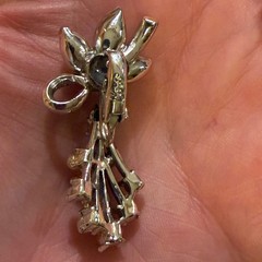 Vintage 1950s Silver Champagne Rhinestone Pearl Bow Drop Clip On Earrings