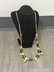 Vintage Handmade Knotted Carved Shell Boho Tribal Necklace