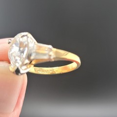 Vtg Sz 9 Ring Lg Teardrop Pear 4 Baguette Cubic Zirconia 18KGE Designer Jewelry