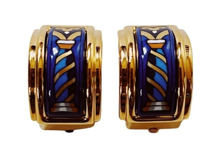 Hermès Cloisonné Enamel Womens Gold-Tone Luxury Fashion Clip On Earrings
